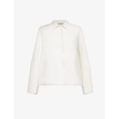 Dries Van Noten Womens White Collared Boxy-fit Linen And Cotton-blend Top