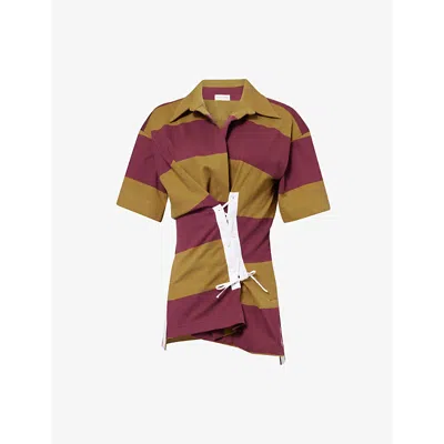 Dries Van Noten Womens Mustard Rugby-style Cinched-waist Striped Cotton-jersey Top