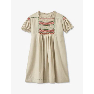 Caramel Girls Beige Kids Moringa Embroidered Linen-blend Dress 3-12 Years