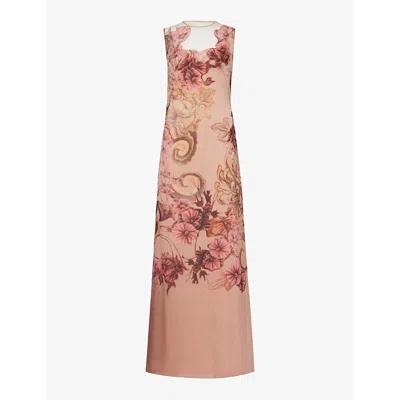 Alberta Ferretti Floral-print Sleeveless Chiffon Maxi Dress In Pink