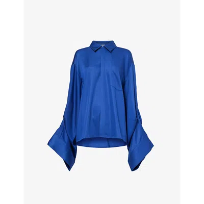 Leem Womens Cobalt Pintuck-sleeve Stretch-woven Shirt