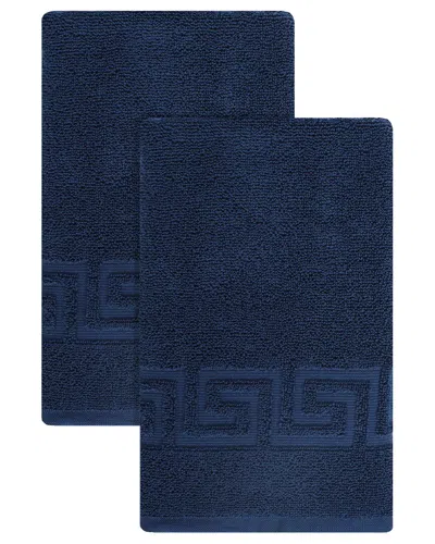 Ozan Premium Home 2pc Milos Greek Key Pattern Hand Towel Set In Blue