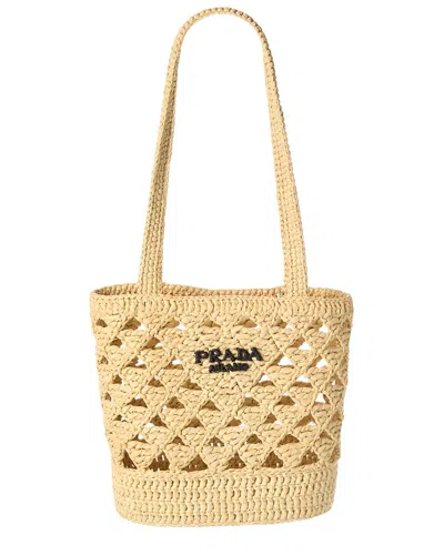 Prada Logo Crochet Tote Bag In Brown