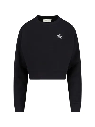 Fendi Logo Cropped Sweatshirt In Black