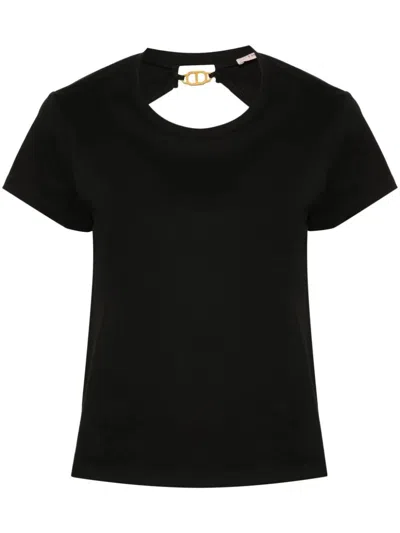 Twinset Cut-out-detail Cotton T-shirt In Black  