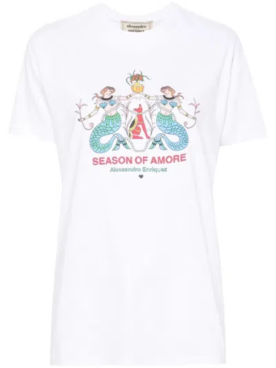 Alessandro Enriquez Sealove Cotton T-shirt In White