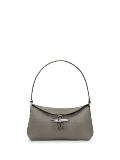 Longchamp Small Roseau Leather Tote Bag In Gray