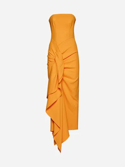 Solace London The Thalia Ruched Midi Dress In Orange