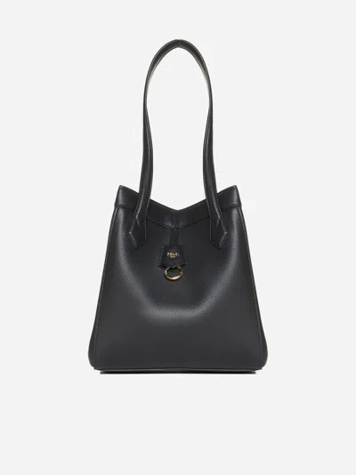 Fendi Origami Medium Leather Bag In Black