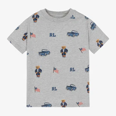 Ralph Lauren Kids' Boys Grey Cotton Truck Bear T-shirt In Grey