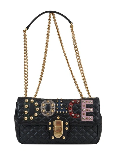 Dolce & Gabbana Shoulder Leather Bag With Logo In Black
