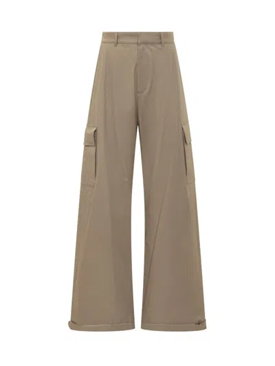 Off-white Ow Embroidered Cotton Cargo Pants In Beige