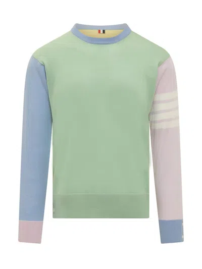 Thom Browne 4bar Fun Mix Classic Crew Neck Sweater In Green