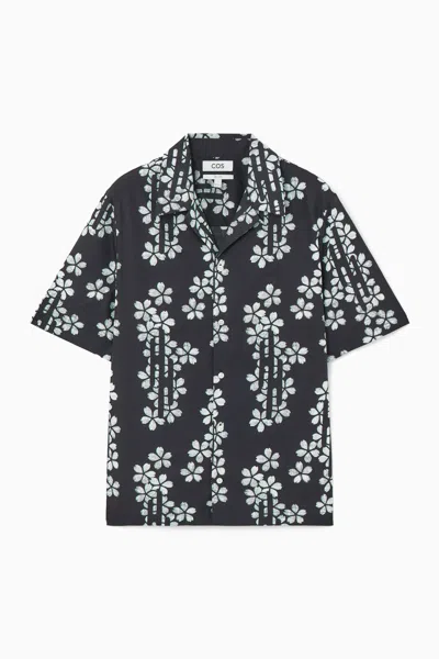 Cos Floral-print Short-sleeved Shirt In Black