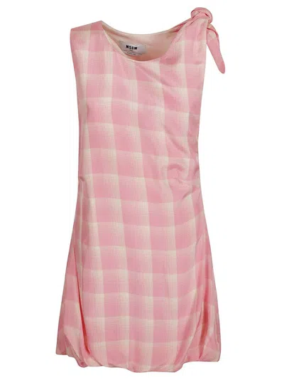 Msgm Checked Print Dress In Pink