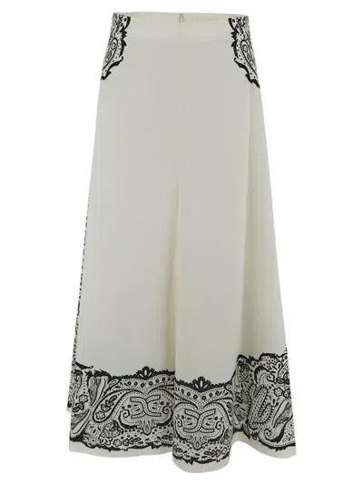 Chloé Printed Flared Midi Skirt In White