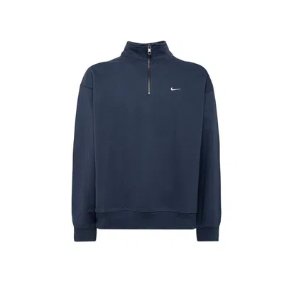 Nike Solo Swoosh Logo-embroidered Cotton-blend Jersey Half-zip Sweatshirt In Blue