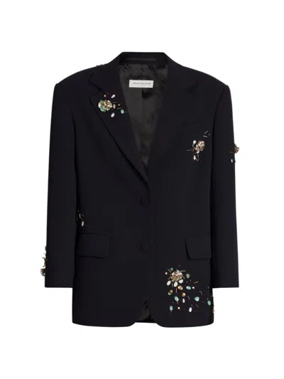 Dries Van Noten Birdy Embroidered Single-breasted Jacket In Black