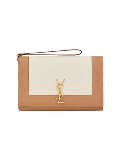 Saint Laurent Cassandre Two-tone Leather Pouch In Off-white