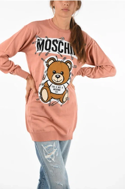 Moschino Couture! Crew-neck Maxi Sweater In Pink