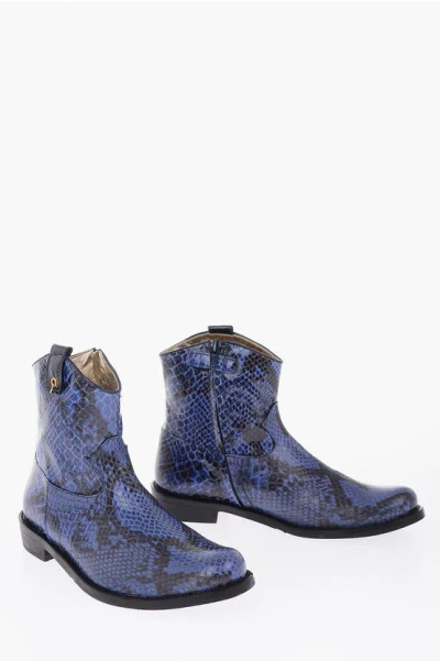Monnalisa Python Printed Side Zip Western Boots In White