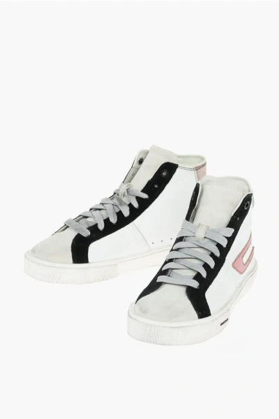 Diesel Leather S-mydori ml High Top Sneakers With Suede Details In White