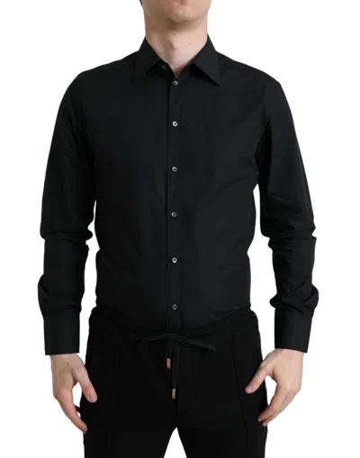 Dolce & Gabbana Black Cotton Men Formal Gold Dress Shirt