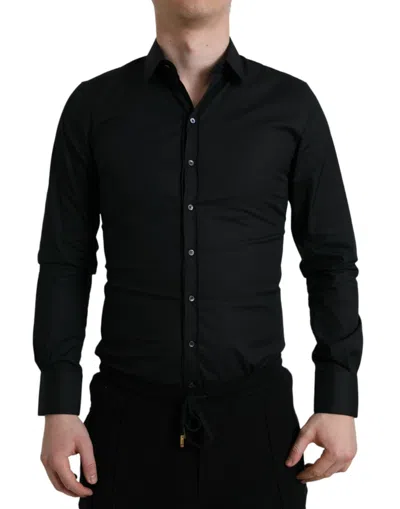 Dolce & Gabbana Black Cotton Stretch Slim Formal Dress Shirt