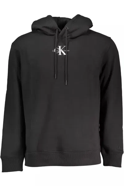 Calvin Klein Sleek Embroidered Hooded Sweatshirt In Black