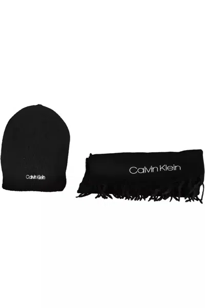 Calvin Klein Chic Monochrome Scarf And Cap Ensemble In Black