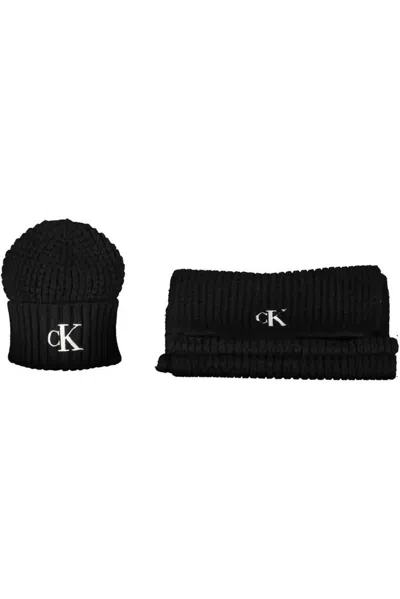 Calvin Klein Sophisticated Wool Blend Scarf And Cap Set In Black
