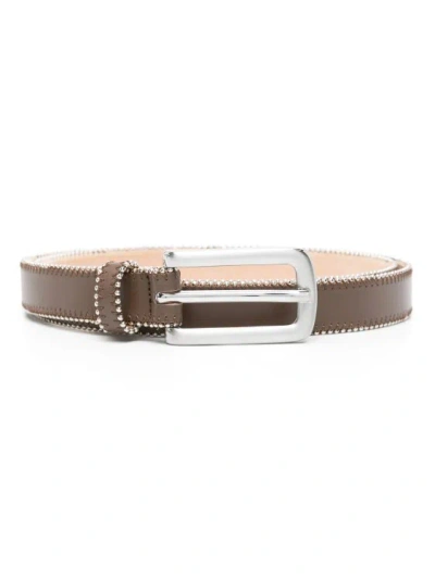 Peserico Beaded-trim Leather Belt In Brown