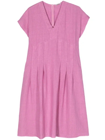 Peserico Pleated Linen Midi Dress In Pink
