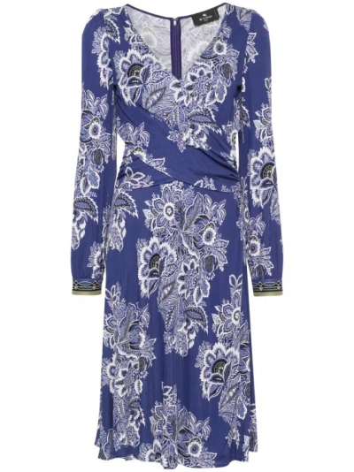 Etro Floral-print Midi Dress In Blue