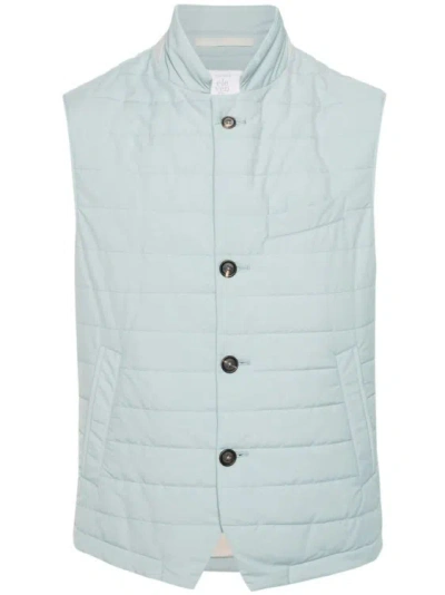 Eleventy Button-up Quilted Gilet In Blue