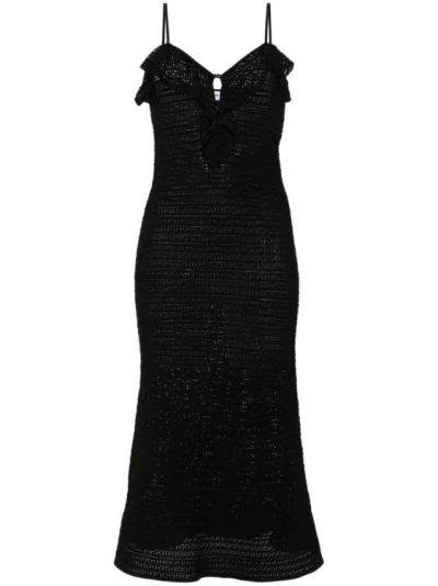 Self-portrait Crochet Midi Dress In Black