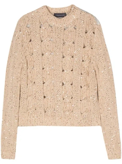 Lorena Antoniazzi Sequin-embellished Cable-knit Jumper In Brown