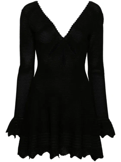 Self-portrait Crochet-knit Flared Minidress In Black