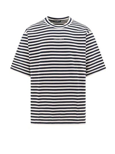 Dolce & Gabbana Logo-embroidered Striped T-shirt In Blue