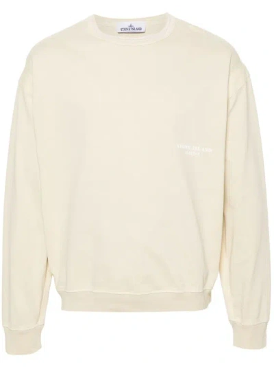 Stone Island Logo-print Cotton Sweatshirt In White