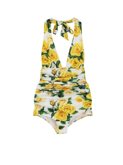 Dolce & Gabbana Flowering Draped One-piece Swimsuit In Multicolor
