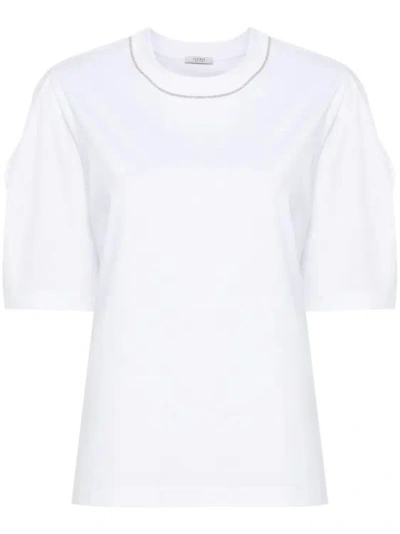Peserico Bead-trim Stretch-cotton T-shirt In White