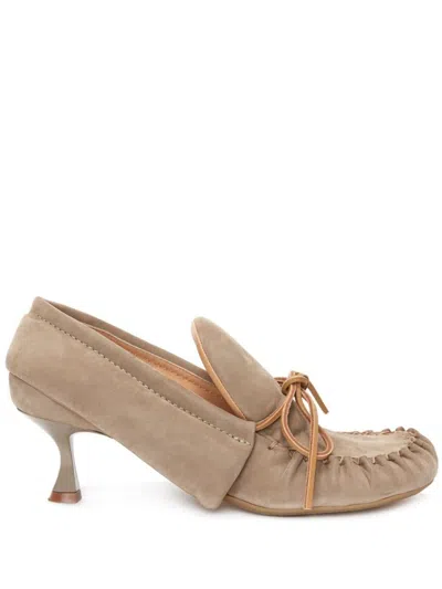 Jw Anderson Suede Moccasin Loafer Pumps In Taupe