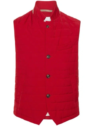Eleventy Button-up Quilted Gilet In Red