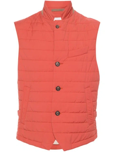 Eleventy Quilted Wool-blend Gilet In Red