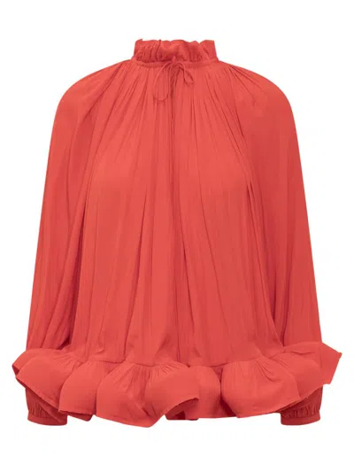 Lanvin Ruffled Gathered Blouse In Rosso