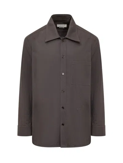 Lanvin Logo Embroidered Buttoned Shirt In Grey