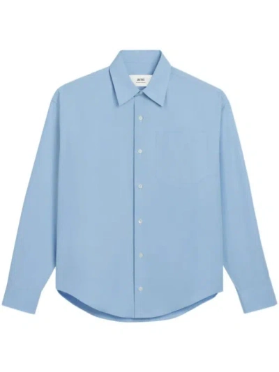 Ami Alexandre Mattiussi Long-sleeve Cotton Shirt In Blue