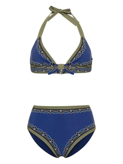 Etro Printed Bow Two-piece Swimsuit In Blue