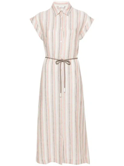 Peserico Striped Linen Midi Shirt Dress In Multicolor